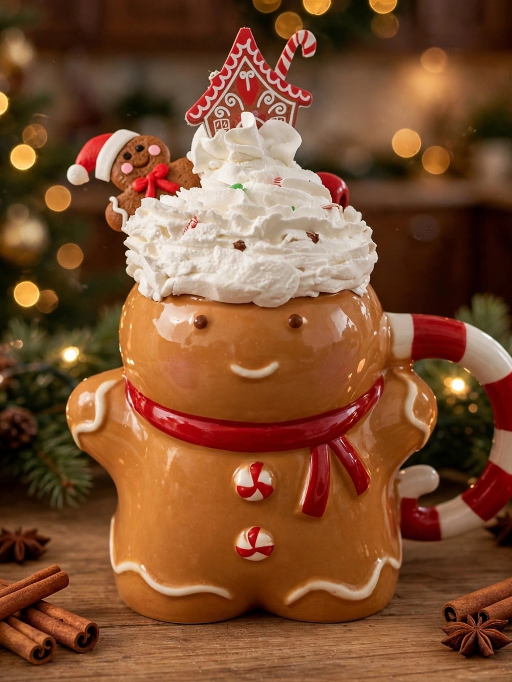 Holiday Gingerbread and Snowman Mug Set - Festive Ceramic Hot Cocoa Mugs - Picture 5 of 7